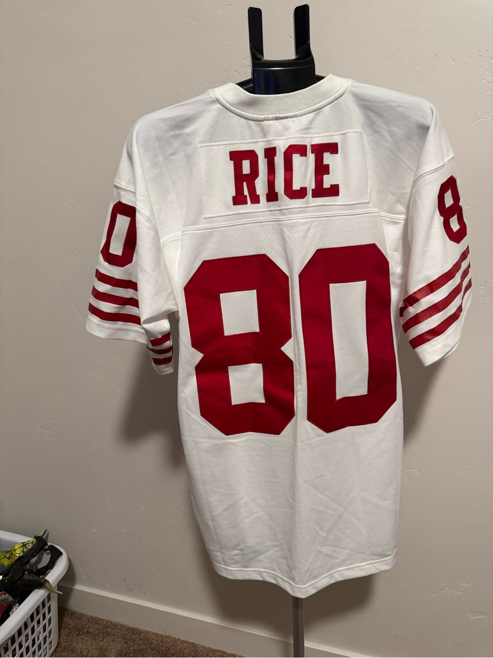Mitchell & Ness White and Red Rice #80 Jersey - Men's